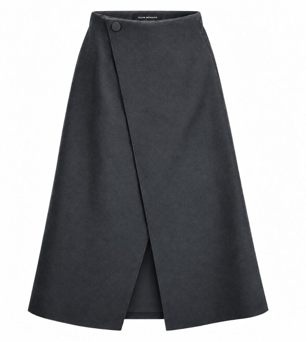 Club Monaco Wool Blend A-Line Midi Skirt NWT Charcoal Quiet Luxury Sz 2